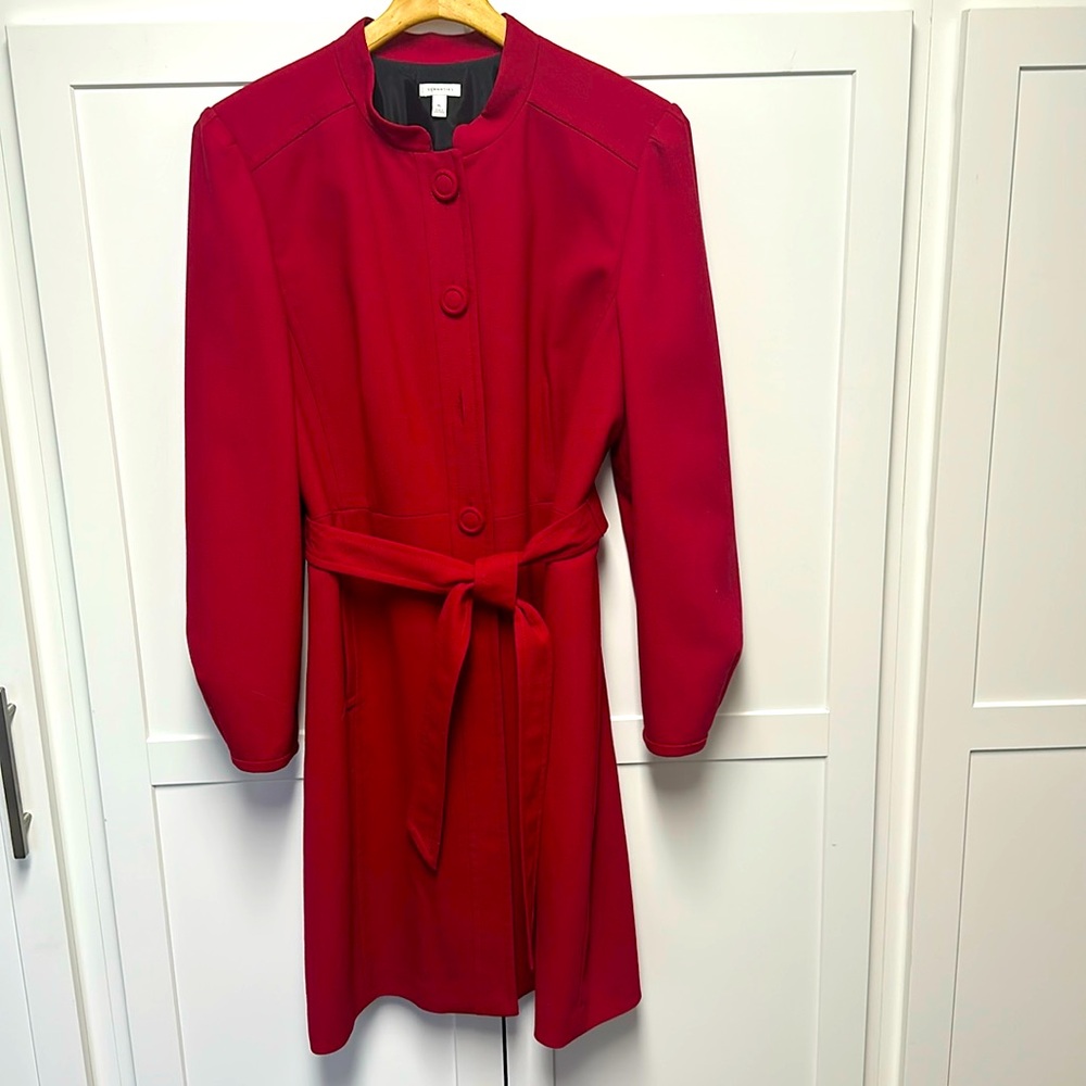 Semantiks Elegant Red Women's Coat, w/Kick Pleat & Bishop Sleeves - Fitted Sz XL